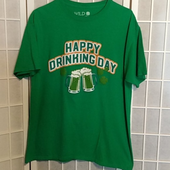 Wild‎ Clover Men's Green Happy Drinking Day St Patricks Day T Shirt Size L - Picture 2 of 6